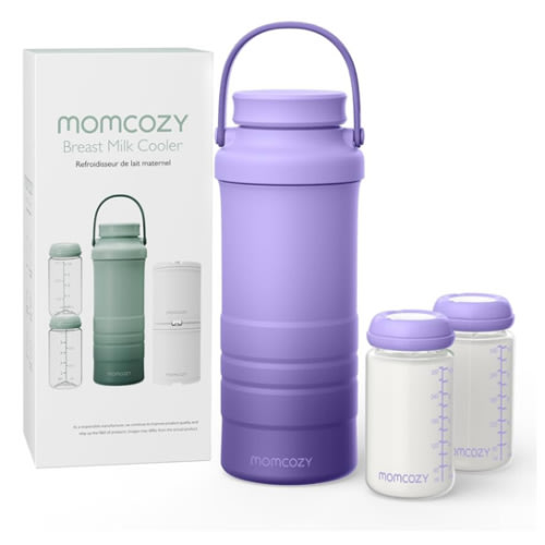 Momcozy 22oz Portable Breast Milk Cooler for Outdoor, 360°Total Cooling for 24Hours, Larger Capacity Travel Breastmilk Chiller with 2pcs Baby Bottles for Breastmilk Storage, Breastfeeding Essentials