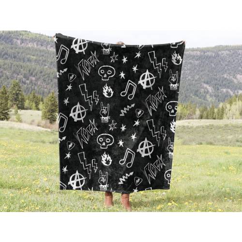 Soft Fleece Punk Rock Baby Blanket, Edgy Mom Baby Shower Gift, Goth Aesthetic Nursery Decor, Emo Music Velveteen Minky Couch Throw Blanket