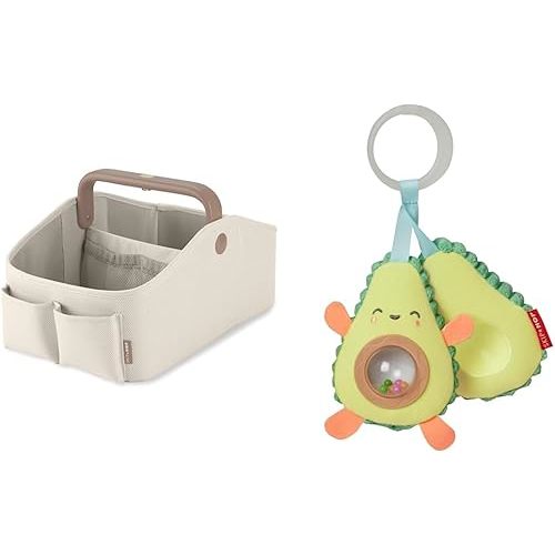 Skip Hop Diaper Caddy Organizer with Touch Sensor Night Light and Avocado Stroller Toy with Peek-a-Boo Rattle