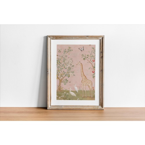 Chinoiserie Nursery Art Prints, Baby Girl Nursery Art, Animal Decor, Vintage Cottage Core Art, Giraffe Nursery Art, Whimsical