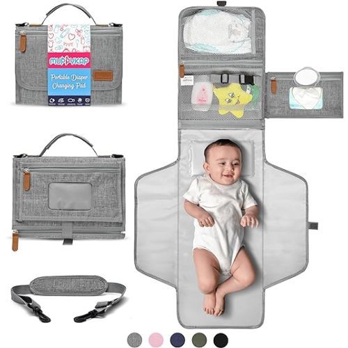Portable Changing Pad with Shoulder Strap - Detachable Travel Changing Pad - Baby Shower Gifts - Fully Padded & Lightweight - Baby Boy Gifts - Diaper Changing Pad - Changing Mat 27"x22" - Grey