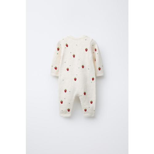 STRAWBERRY EMBROIDERY KNIT JUMPSUIT - Ecru | ZARA Canada