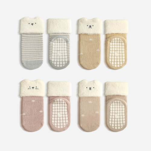 Cat Learn Shapes- Girl, Extra Warm- 4 Pairs of Stay-On Baby & Toddler Non-Slip Socks – LittleYogaSocks