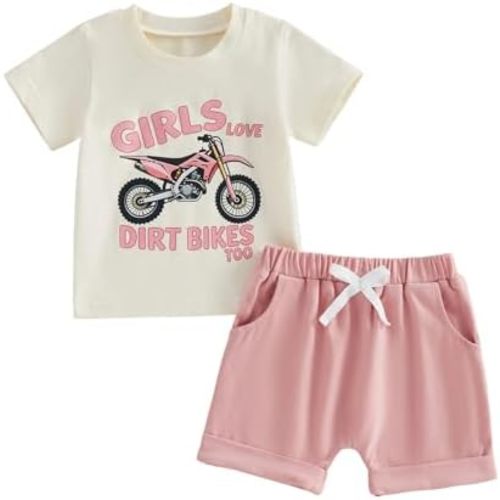 FOCUSNORM Toddler Baby Girl Summer Clothes Excavator Embroidery Short Sleeve T-Shirt Tops Shorts Set Cute Infant 2pcs Outfits