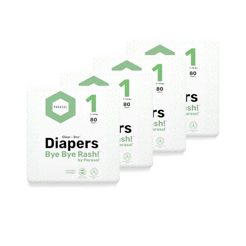 PARASOL Clear+Dry Disposable Diapers | RashShield Protection, Leakproof Design, Hypoallergenic Diaper Set | Size 1, (7-14 lbs) 320 Count