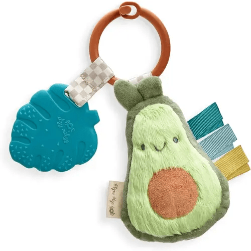Itzy Ritzy Infant Toy & Teether - Itzy Pal Baby Teething Toy Includes Lovey, Crinkle Sound, Textured Ribbons & Silicone Teether Toy for Newborn (Avocado)