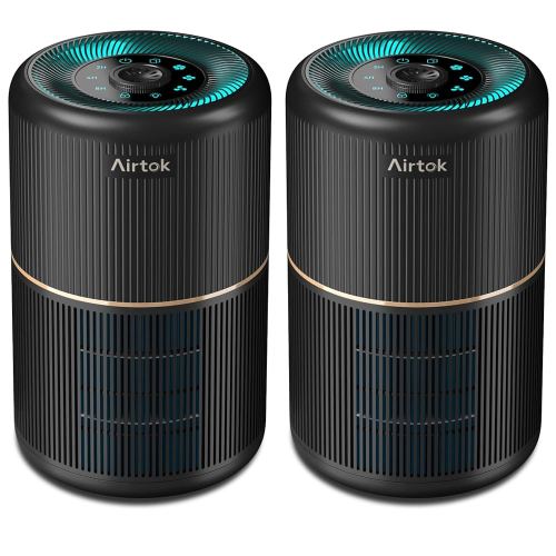 2 Pack Air Purifier for Home Bedroom, Office Desktop Air Cleaners with 12pcs Fragrance Sponge, H13 HEPA Filter, 4 Stage Filtration up to 376 sqft Black Available for California