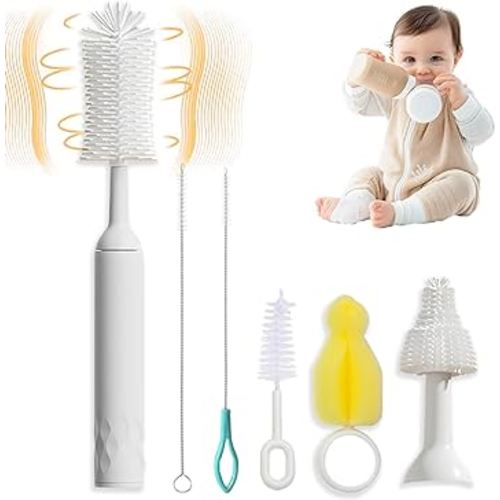 Electric Baby Bottle Brush, Rechargeable Electric Bottle Cleaning Brush, Silicone Brush Head, Waterproof Multi-Purpose Cleaning Brush, Easy to Carry, Replaceable Brush Heads