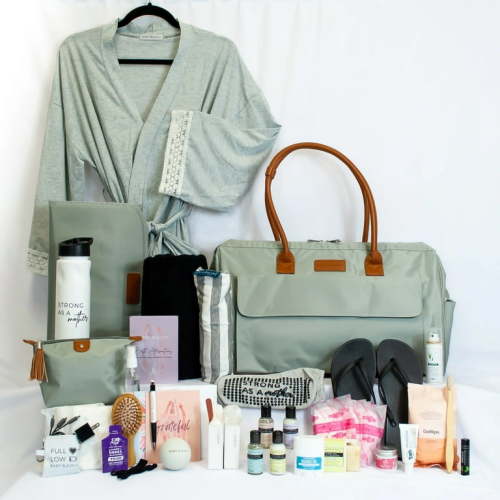 Baby Boldly Pre-packed Hospital Bag for Mom, Labor Essentials in Large Diaper Bag (Gray Bag, Small Shoe 5-6)