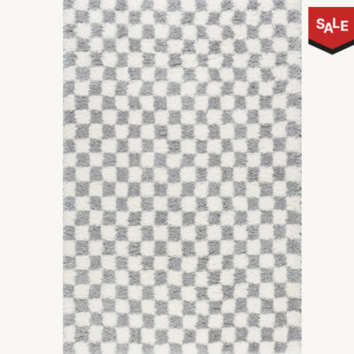 Bettie Retro Checkered Shag Rug | Light Grey – Rugs USA