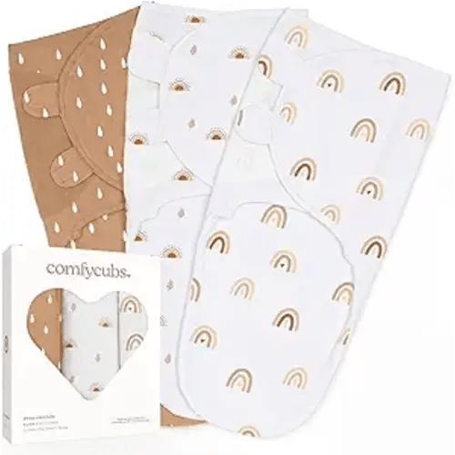 Comfy Cubs Easy Swaddle Blanket, 3 Pack - 100% Cotton Newborn Wrap, Small for 0-3 Months Infants, Breathable and Durable Sleep Sack for Babies - Rainbow Bohemian
