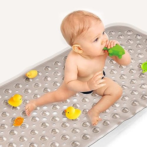 Sheepping Baby Bath Mat for Tub Non Slip Extra Long Cover Bathtub Mat for Toddler Kids 40 X 16 Inch - Eco Friendly Infant Bath Tub Mat with 200 Big Suction Cups,Machine Washable Shower Mat - Clear Grey