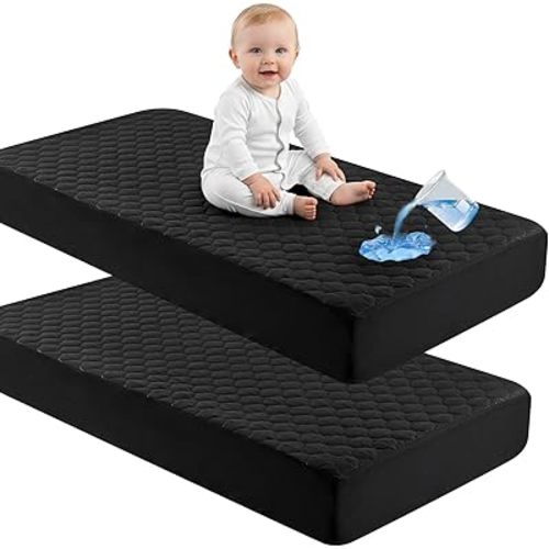 david's kids 2 Pack 52''x28'' Waterproof Crib Mattress Protector Pad Cover Stretch up to 8", Fitted Standard Crib and Toddler Mattresses, Soft and Breathable for Boys Girls, Machine Washable, Black