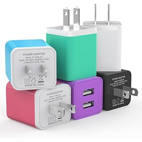 6Pack USB Wall Charger, iGENJUN 2.4A Dual USB Port Cube Power Plug Adapter Fast Phone Charger Block Charging Box Brick for iPhone 16/16 Pro/16 Pro Max/15, Samsung Galaxy, Pixel, LG, Android-Colorful
