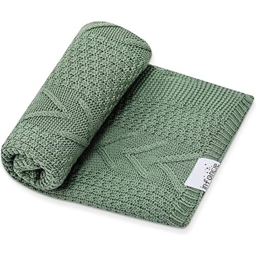 100% Organic Cotton Baby Blanket - 31.5 x 43.3 Inches, Soft Knitted Receiving & Swaddling Wrap for Infant, Toddler, Crib & Stroller Use, Nursery Blanket with Breathable Design for Boys & Girls (Green)