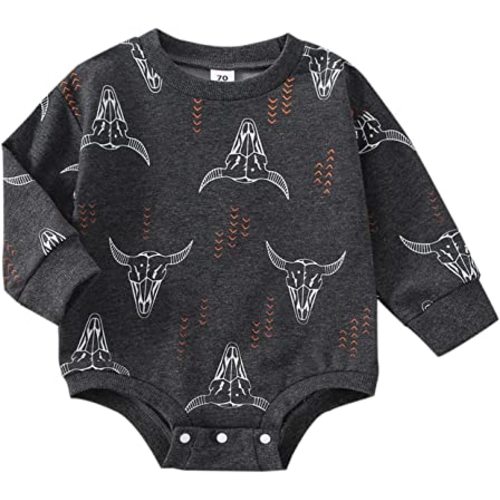 Omkzanbi Western Baby Girl Boy Clothes Sweatshirt Romper Cow Printed Bodysuit Long Sleeve Onesie Newborn Fall Winter Outfits