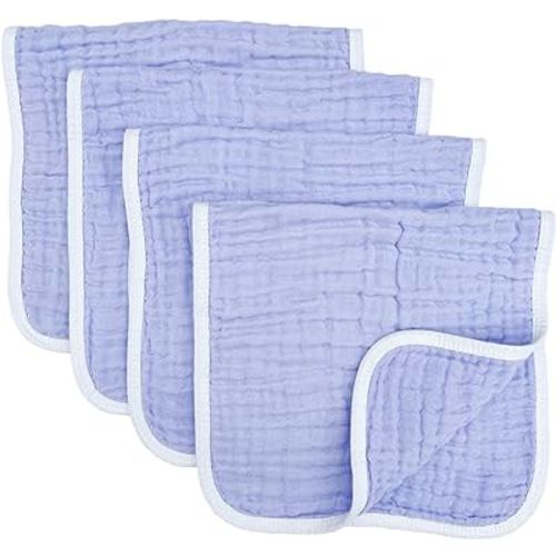 Synrroe Muslin Burp Cloths Large 20 by 10 Inches 100% Cotton 6 Layers Extra Absorbent and Soft 4 Pack Purple