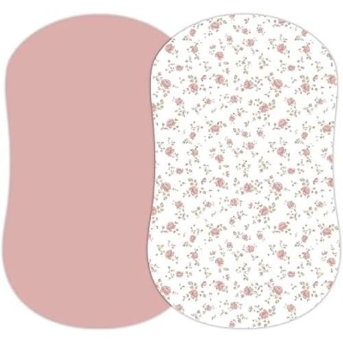 Baby Bassinet Sheets Girl (Juliette) 2-Pack - Fitted Bedside Bassinet Sheets - Buttery Soft Cotton Blend for Standard Bassinet Mattress Pad - Compatible with Halo Bassinest