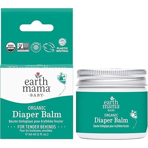 Organic Diaper Balm by Earth Mama | Safe Calendula Cream to Soothe and Protect Sensitive Skin, Non-GMO Project Verified, 2-Fluid Ounce