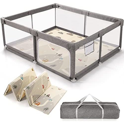 UANLAUO Baby Playpen with Mat, Baby Playard, Baby Play Yard, Large Play Pens for Babies and Toddlers, BPA-Free, Non-Toxic, Safe No Gaps, Indoor & Outdoor Kids Activity Center, 71 x 59in