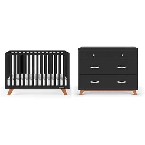 Child Craft SOHO 4-in-1 Crib and Dresser Nursery Set, 2-Piece, Includes 4-in-1 Convertible Crib and 3-Drawer Dresser (Ebony)