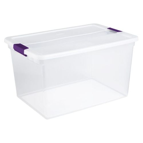 Sterilite 66qt Clearview Latch Box Clear With Purple Latches: Plastic Storage Container, Lidded & Stackable, 66 Quart
