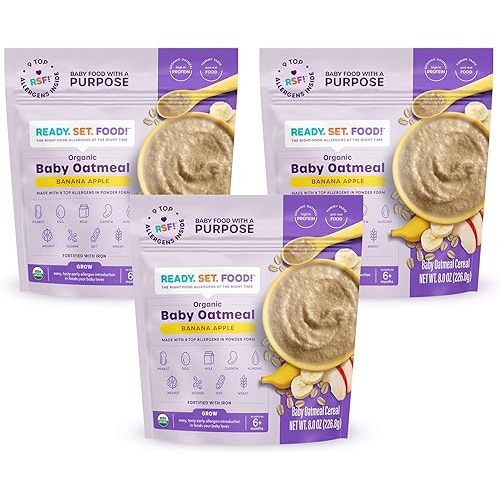 Ready, Set, Food! Organic Baby Oatmeal Cereal (8 Ounce (Pack of 3), Banana Apple)