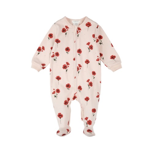 Poppy Print Footed Stretch Cotton One-Piece Pajamas, Newborn