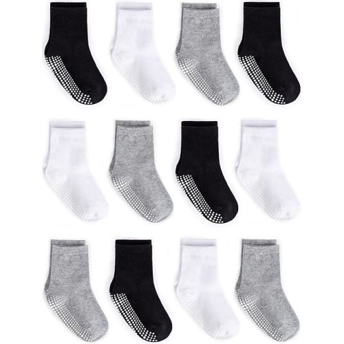 Zaples Grip Crew Socks with Non Slip/Anti Skid Soles for Baby Infants Toddlers Kids Boys Girls