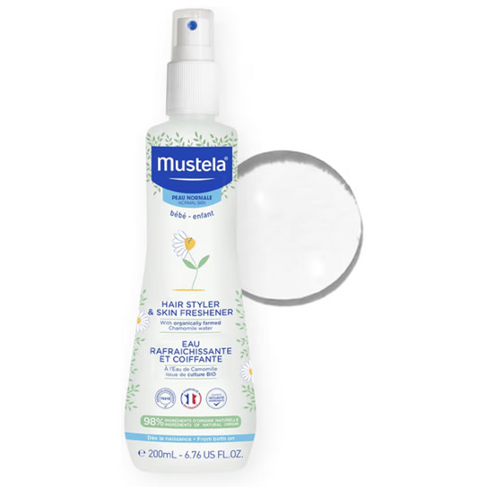 Mustela Baby Hair Styler & Skin Freshener - with Natural Avocado & Chamomile Water - Vegan & Hypoallergenic - 6.76 fl. oz.