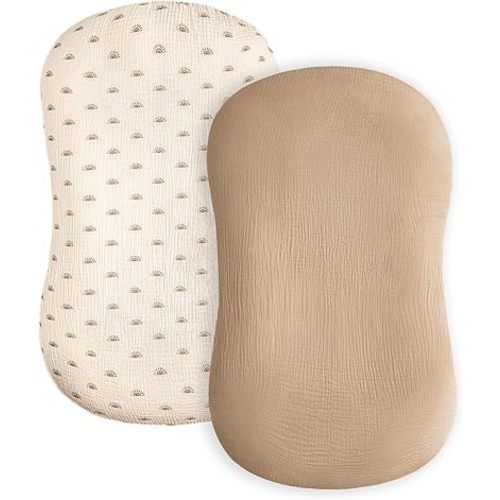 Baby Lounger Cover, Muslin Baby Nest Cover 2 Pack, 100% Cotton Newborn Lounger Cover, Infant Lounger Cover, Breathable Adjustable Slipcover for Boys Girls, Covers Only