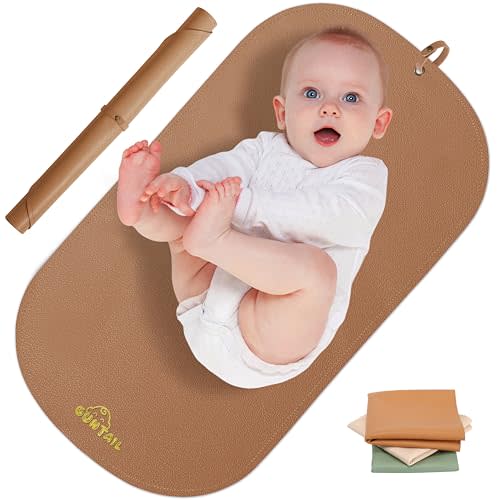 Portable Baby Diaper Changing Mat,Soft Faux Leather, Wipeable & Easy to Clean,for Home or Travel, Waterproof, with Storage Strap,Easily Put into Diaper Bag,30 x 17 in (Coffee)