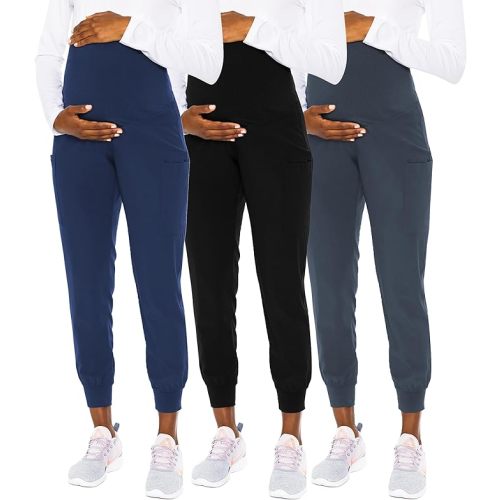 Maternity Scrub Pants for Women, High Rise Waist, 4 Pockets with Soft Knit Waistband - MC029