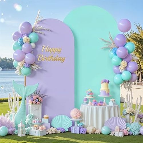 Purple and Blue Arch Cover 2 Set-7.2FT and 6FT Arch Backdrop Cover Spandex Fitted Mermaid Arch Stand Covers for Under The Sea Birthday Party Wedding Baby Shower Ceremony Photo Background