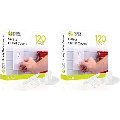 Power Gear Outlet Covers Baby Proofing Child Proof Plug for Electrical Outlets Easy Install Outlet Plug Covers UL Listed Shock Prevention Clear 54614, (Pack of 240)