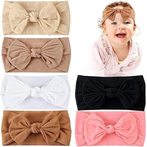 vivinin Baby Bow headbands Set - 6PCS Super Stretchy Soft baby bows and headbands, Nylon Headband Hairband with Bow Hair Accessory for Newborn, Baby, Toddler, Child (Mixed Colors)