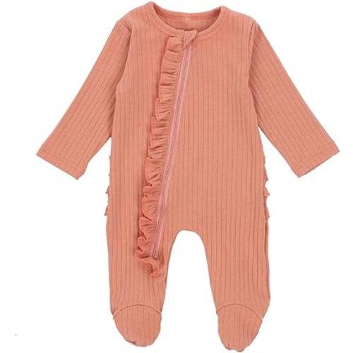 Kuriozud Newborn Baby Girl Boy Footie Romper One Piece Jumpsuit Sleeper Infant Clothes - 0-3 Months - Ruffle Zipper Footie Orange
