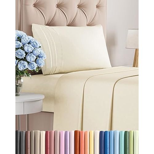 Twin Size 3 Piece Sheet Set - Comfy Breathable & Cooling Bed Sheets Set - Hotel Luxury Bedding for Women, Men, Kids, Teens, Boys & Girls - Deep Pockets, Ultra-Soft, Wrinkle Free - Oeko-Tex - Off White