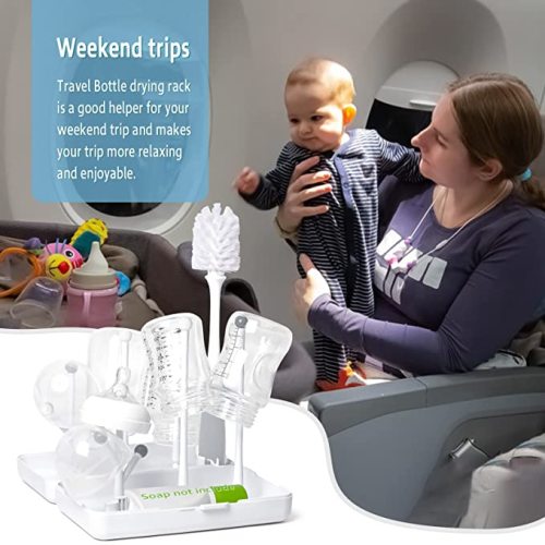 Termichy Plastic Travel Baby Bottle Drying Rack, Compact Size with Large Capacity for Working Mom, Visit Families, Friends or Camping with Baby - Style B -Grey +Brush
