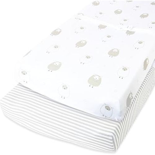 Cuddly Cubs Changing Pad Covers – 2 Pack – Snuggly Soft Plush Cotton Changing Table Covers for Boy, Girl – Fits Perfectly on Summer Infant and Other 16 x 32 Baby Changing Table Pads – Grey Stripes