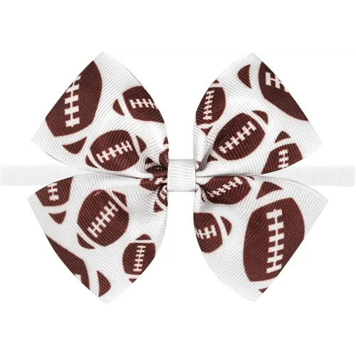 4’’ Football Baby Girl Bows Sports Bow Game Day Headband Hair Ribbon Bow for Toddler Newborn Elastic Nylon Hair Accessories White Bow