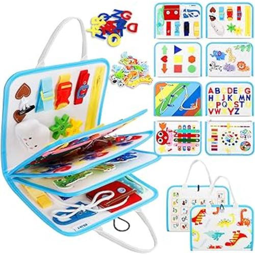 Esjay Toddler Busy Board, Montessori Toys Busy Book, Travel Toys for Airplane, Learning Educational Activities, Gifts for 1 2 3 4 Year Old Boys Girls, Sensory Toy for Fine Motor Skills(White)