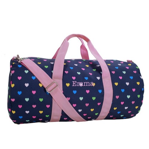 Mackenzie Navy Pink Multi Hearts Large Duffle Bag