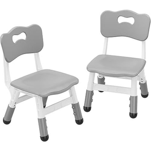 Kids Chair, 3 Level Height Adjustable Kid Chair, Plastic Toddler Chairs for Children Boys Girls Age 2-8, Suitable for Home Family Classroom Nursery Indoor Use (2 Pack, Grey)