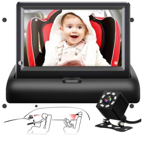 Baby Car Mirror, 4.3'' HD Night Vision Function Car Mirror Display, Safety Car Seat Mirror Camera Monitored Mirror with Wide Crystal Clear View, Aimed at Baby, Easily Observe the Baby’s Move(Not USB)