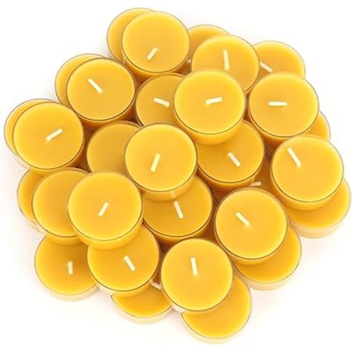 36 Packs Beeswax Tealight Candles- 4 Hour Burn Time Pure Beeswax Candles Burn Evenly and Clean Bees Wax Candles Bulk Smokeless Beeswax Tea Lights for Relaxing Air Purification