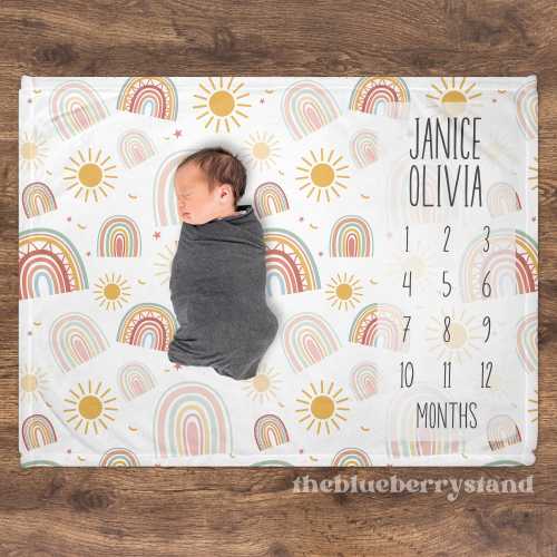 Boho Baby Girl Milestone Blanket Rainbow Baby Blanket Girl Monthly Blanket Baby Growth Blanket Personalized Baby Age Girl Gift Baby Shower