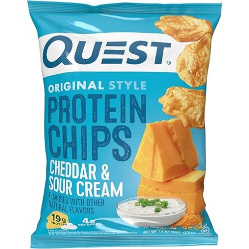 Quest Nutrition Cheddar & Sour Cream Protein Chips, 19g Protein, 4g Net Carbs, Low Carb, Gluten Free, 1.1 oz (Pack of 12)
