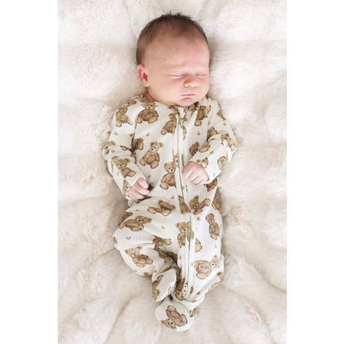 Beary Sweet Bamboo Waffle Zipper Footie