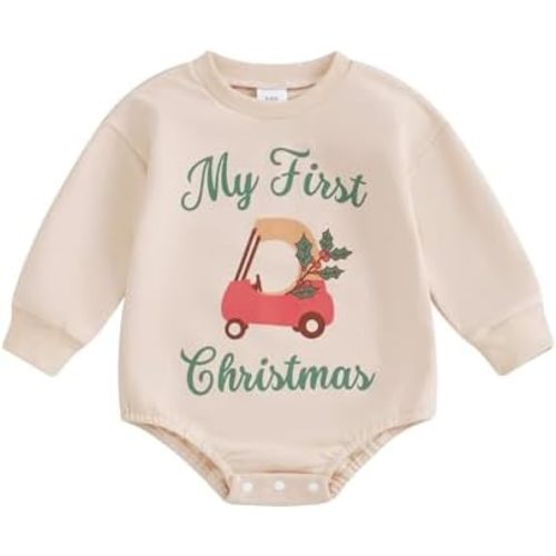 FIOMVA My First Christmas Baby Boy Outfit Newborn Bubble Romper Sweatshirt Infant Girl Knit Sweater Fall Winter Clothes